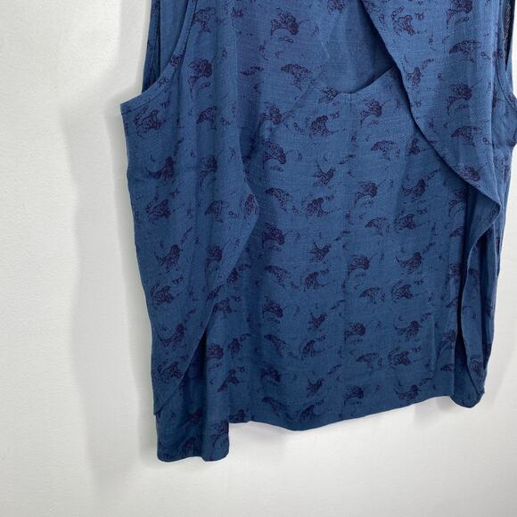 Free People Look Through Cut Out Blue Printed Tank Top Women's Size Large L - Picture 4 of 9